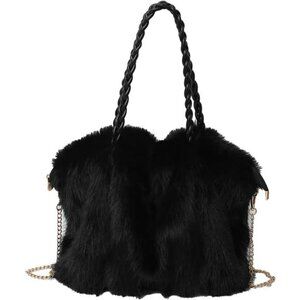 Furry Purse Winter Fluffy Bags Black